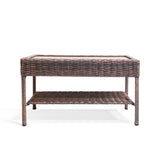 Cambridge Wicker Outdoor Coffee Table with all-weather resin wicker, powder-coated frame, slatted top, and built-in shelf. Perfect for Oakville, ON.