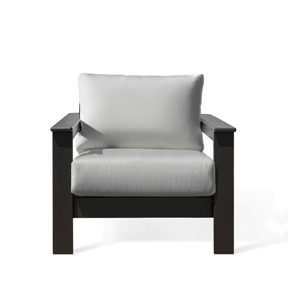 Hickory Polymer Outdoor Club Chair in black with Sunbrella® cushions, sleek, sturdy, and weather-resistant, perfect for Oakville patios.