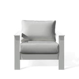 Front view of the Hickory Marine Grade Polymer Outdoor Club Chair in white, with Sunbrella Canvas Granite cushions, showcasing its stylish design, Dixie.