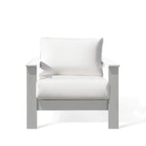 Hickory Polymer Outdoor Club Chair in white with Sunbrella® cushions, featuring a marine-grade polymer frame and slatted design.