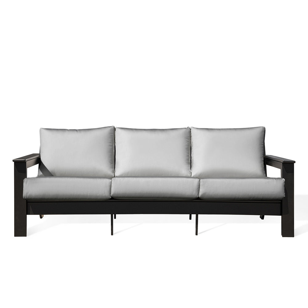 Hickory Polymer Outdoor Loveseat with Sunbrella® Canvas Granite cushions and black frame, coastal elegance in Oakville, ON