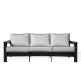 Hickory Polymer Outdoor Loveseat with Sunbrella® Canvas Granite cushions and black frame, coastal elegance in Oakville, ON