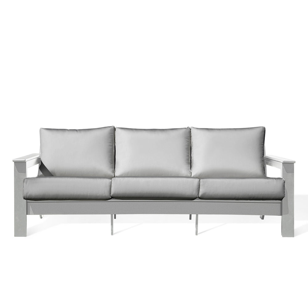 Hickory Polymer Outdoor Loveseat with Sunbrella® Canvas Granite cushions and pearl white frame, coastal elegance in Oakville, ON