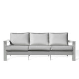 Hickory Polymer Outdoor Loveseat with Sunbrella® Canvas Granite cushions and pearl white frame, coastal elegance in Oakville, ON