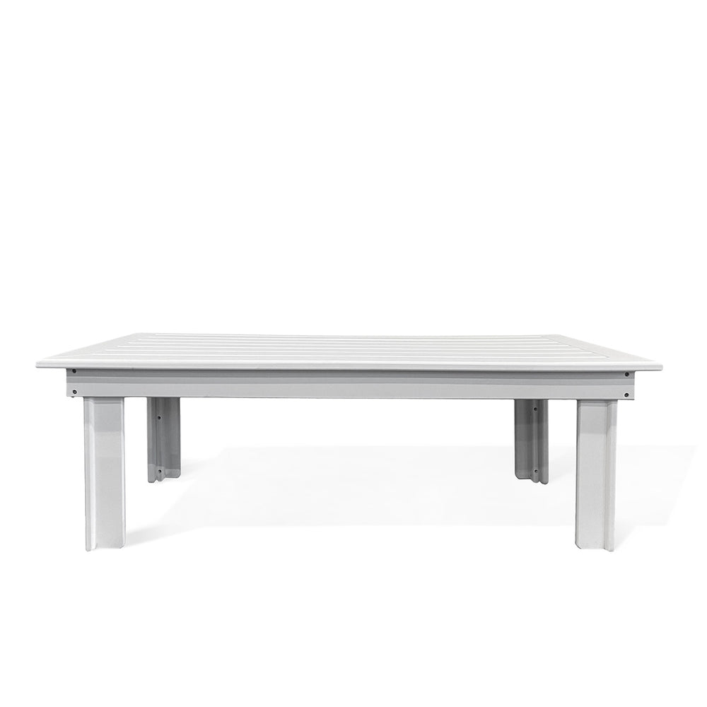 Hickory Polymer Rectangle Outdoor Coffee Table with slatted design and pearl white finish, weather-resistant frame, Oakville, ON.