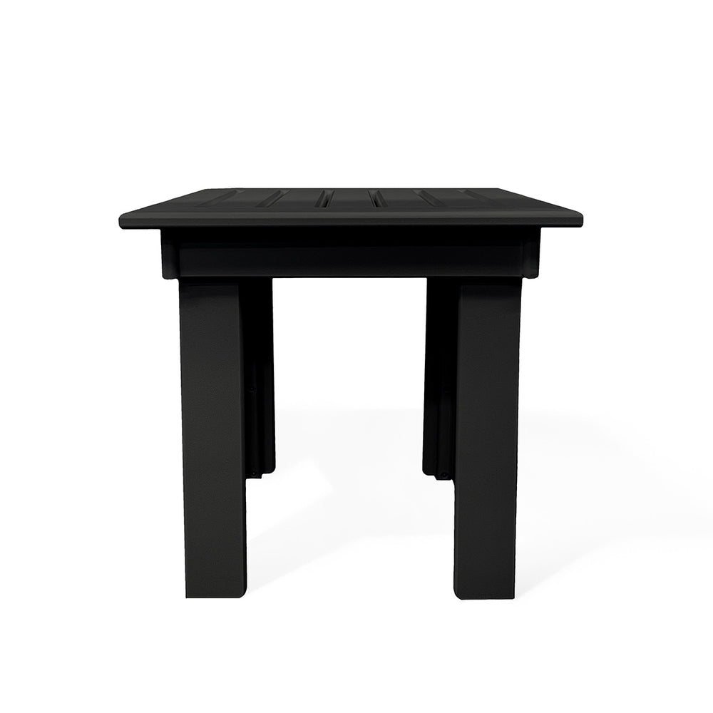 Hickory Polymer Outdoor End Table in black with slatted frame, weather-resistant, perfect for Oakville outdoor spaces.
