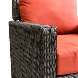 Close-up of Laguna Point Wicker Outdoor Club Chair armrest, showcasing wide wicker design and sturdy frame in Toronto.