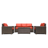 Front view of Laguna Point 4-Piece Wicker Outdoor Sofa set with dark brown wicker frame, plush weather-resistant cushions, and spacious seating, Oakville, ON