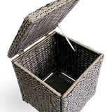 Inside view of the Laguna Point end table with the lid open, revealing ample storage space and soft close shock-absorbing hinge.