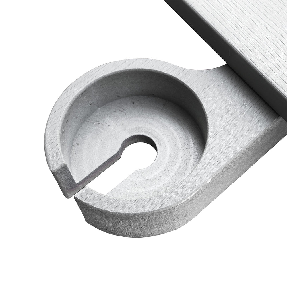 Side corner view of the gray Adirondack folding chair, showcasing the fold-out cupholder.