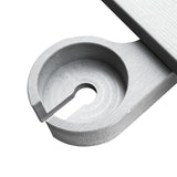 Side corner view of the gray Adirondack folding chair, showcasing the fold-out cupholder.