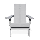 Front view of the gray Adirondack polymer outdoor folding chair with cupholder, featuring a modern 2-panel back and ergonomic design.