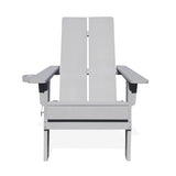 Front view of the gray Adirondack polymer outdoor folding chair with cupholder, featuring a modern 2-panel back and ergonomic design.