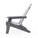 Left side view of the gray Adirondack folding chair, highlighting the ergonomic design and extra-tall backrest.