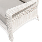 Close-up of the left armrest of Park Meadows Outdoor Chair, highlighting the detailed white cream wicker and plush cushion.