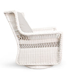 Park Meadows Wicker Outdoor Swivel Chair from right side, featuring diamond weave and swivel base, in Central Erin Mills.