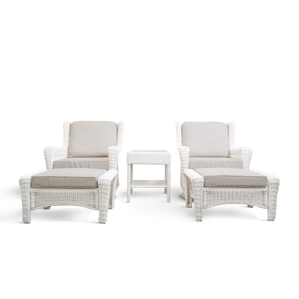 Park Meadows 5-Piece Wicker Swivel Chair Bistro Set with 2 Swivel Gliders, 2 Ottomans, and End Table in Oakville.