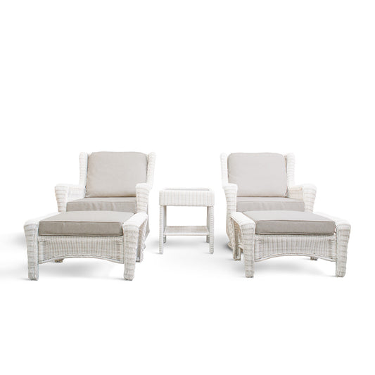Park Meadows 5-Piece Wicker Swivel Chair Bistro Set with 2 Swivel Gliders, 2 Ottomans, and End Table in Oakville.