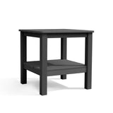 Polymer Outdoor End Table with shelf in black, crafted from recycled plastic with a wood grain finish and robust design, Oakville, ON.