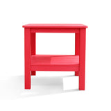 Polymer Outdoor End Table with shelf in red, crafted from recycled plastic with a wood grain finish and durable design, Oakville, ON.