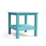 Polymer Outdoor End Table with shelf in teal, crafted from recycled plastic with a wood grain finish and sturdy design, Oakville, ON.