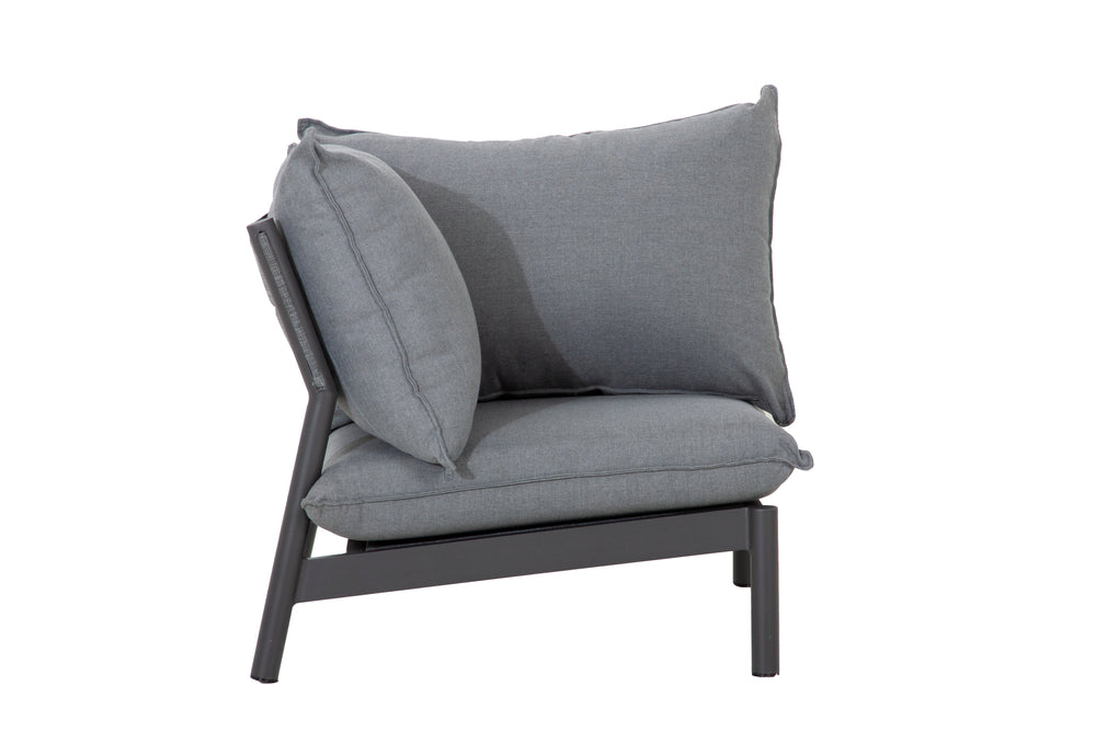 Right-facing chair with three plush cushions, part of the Monti 4-Piece Aluminum Outdoor Sectional Set in Oakville.