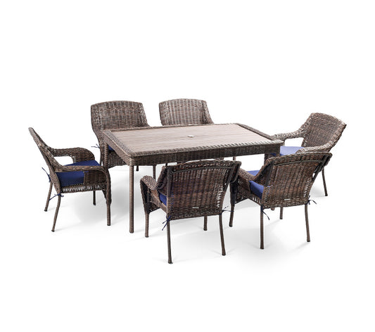 Front view of Cosmos 90" Aluminum Outdoor Dining Table featuring a sleek matte grey finish, slatted top design, and sturdy powder-coated aluminum frame, Oakville, ON.