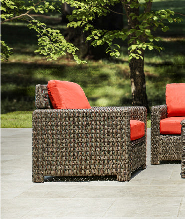 Angled view of Laguna Point 4-Piece Wicker Outdoor Conversational Set highlighting its resilient all-weather resin wicker and spacious seating design, Oakville, ON.
