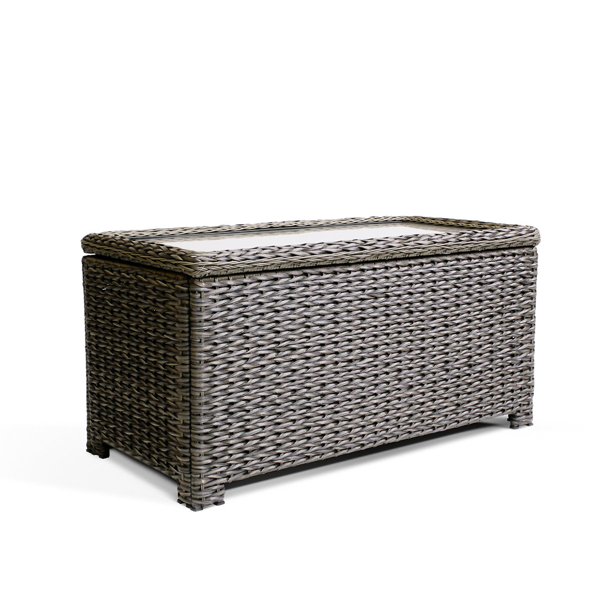 Overhead view of the Laguna Point coffee table with open lid, revealing spacious storage inside and soft-close hinge mechanism