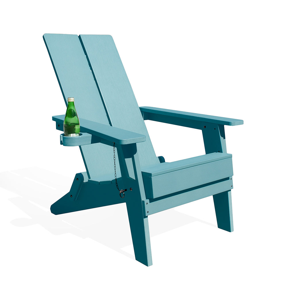 Side view of the green table with a green bottle in the cupholder, showcasing the design and functionality.