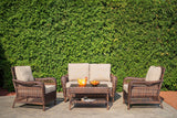 Colossal 4-Piece Wicker Conversational Set with Sunbrella® cushions, 2 club chairs, 1 loveseat, and coffee table. Compact design, Clarkson.